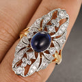 Two Tone Old Money Style Metal Micro Pave Ring For Women, Faux Sapphire Evening Jewelry view 3