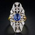 Two Tone Old Money Style Metal Micro Pave Ring For Women, Faux Sapphire Evening Jewelry view 2