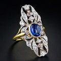 Two Tone Old Money Style Metal Micro Pave Ring For Women, Faux Sapphire Evening Jewelry view 1