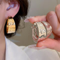 18K Gold Plated Copper Wrinkle Round Hoop Earrings With Silver Posts, Luxury European Style view 3