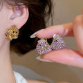 Alloy Rhinestone Triangle Hollow Clip-on Earrings, Minimalist Light Luxury Geometric Jewelry view 2