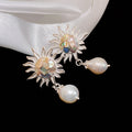 Freshwater Pearl Sun Stud Earrings With Mother Of Pearl Geometric Light Luxury Dress Style view 4