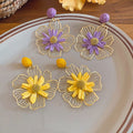 Iron Metal Raffia Flower Stud Earrings With Silver Pins Fresh Vacation Style Niche Design view 4