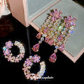 Light Luxury Copper Pink Zircon Flower Tassel Drop Earrings With Silver Posts view 1