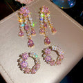 Light Luxury Copper Pink Zircon Flower Tassel Drop Earrings With Silver Posts view 3