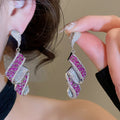 Luxury Copper Zircon Geometric Pleated Stud Earrings For Bridal Banquet Statement Jewelry view 3