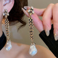 Silver Needle Rhinestone Wheat Tassel Faux Pearl Earrings Necklace Vintage Jewelry Set view 4