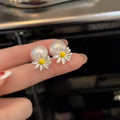 Fresh Sweet Daisy Flower Faux Pearl Silver Needle Stud Earrings, Versatile Chic 2026 Jewelry view 3