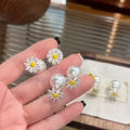 Fresh Sweet Daisy Flower Faux Pearl Silver Needle Stud Earrings, Versatile Chic 2026 Jewelry view 4