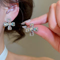 Light Luxury Rhinestone Cross Flower Bracelet Earrings Jewelry Set For Women view 2