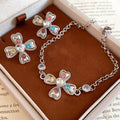 Light Luxury Rhinestone Cross Flower Bracelet Earrings Jewelry Set For Women view 3