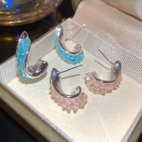 Light Luxury Artificial Crystal Twisted Round Geometric Stud Earrings With Silver Posts