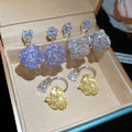White Resin Flower Zircon Stud Earrings With Silver Posts Korean Sweet Fresh Style view 1