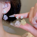 White Resin Flower Zircon Stud Earrings With Silver Posts Korean Sweet Fresh Style view 2