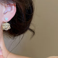 White Resin Flower Zircon Stud Earrings With Silver Posts Korean Sweet Fresh Style view 4