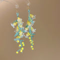 Peach Tea Summer Romantic Faux Crystal Flower Tassel Hook Earrings Beach Vacation Style view 4