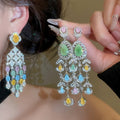 Vintage Court Style Copper Stud Earrings With Luxury Zircon Flower Teardrop Design view 2