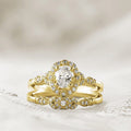 Gold-Tone Oval Halo Crystal Two-Piece Ring Set Jewelry view 1