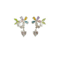 Copper Zircon Green Flower Asymmetric Stud Earrings Elegant Light Luxury Floral Jewelry view 5