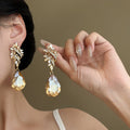 Vintage Alloy Waterdrop Rhinestone Drop Earrings With Silver Needle Palace Style view 1