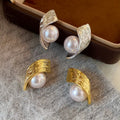 Irregular Textured Faux Pearl Stud Earrings With Silver Posts Minimalist Geometric Daily Style view 3