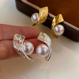Irregular Textured Faux Pearl Stud Earrings With Silver Posts Minimalist Geometric Daily Style
