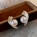 Irregular Textured Faux Pearl Stud Earrings With Silver Posts Minimalist Geometric Daily Style view 2