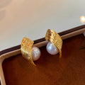 Irregular Textured Faux Pearl Stud Earrings With Silver Posts Minimalist Geometric Daily Style view 4