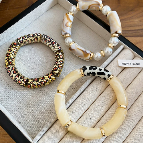 Vintage Acrylic Leopard Print Round Geometric Bangle European And American Style Fashion Jewelry