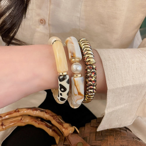 Vintage Acrylic Leopard Print Round Geometric Bangle European And American Style Fashion Jewelry