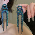 Copper Silver Needle Sparkling Rhinestone Round Tassel Drop Earrings European Fashion view 4