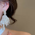 Rhinestone Tassel Faux Pearl Drop Earrings Geometric Vintage Light Luxury Stud Style view 3