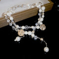 French Crystal Beaded Double Layer Faux Pearl Necklace Vintage Old Money Geometric Collarbone Jewelry view 4