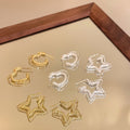 Copper Double Layer Crushed Silver Star Heart Stud Earrings For Women Light Luxury Versatile Style view 3