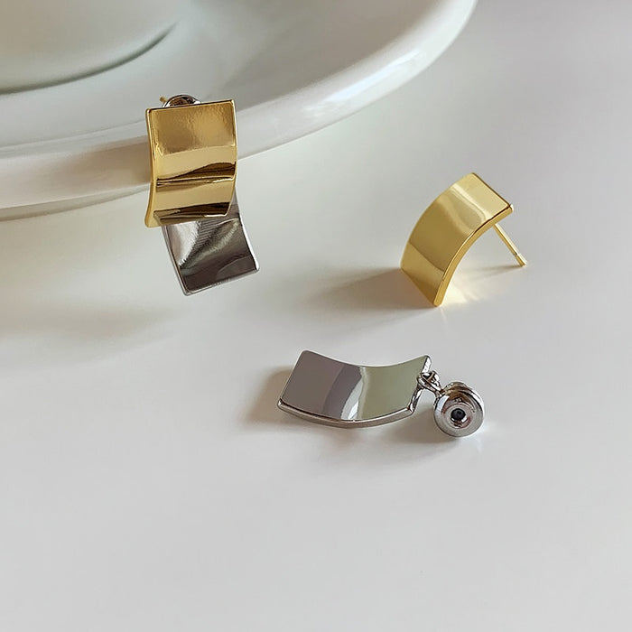 18K Gold Plated Copper Square Geometric Colorblock Stud Earrings With Silver Posts