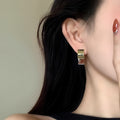 18K Gold Plated Copper Square Geometric Colorblock Stud Earrings With Silver Posts view 2