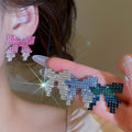 Copper Bowknot Rhinestone Stud Earrings For Women Elegant Light Luxury Designer Jewelry view 2