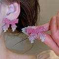 Copper Bowknot Rhinestone Stud Earrings For Women Elegant Light Luxury Designer Jewelry view 4