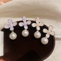 Floral Faux Pearl Stud Earrings Vintage Elegant Light Luxury Silver Needle Designer Jewelry view 3