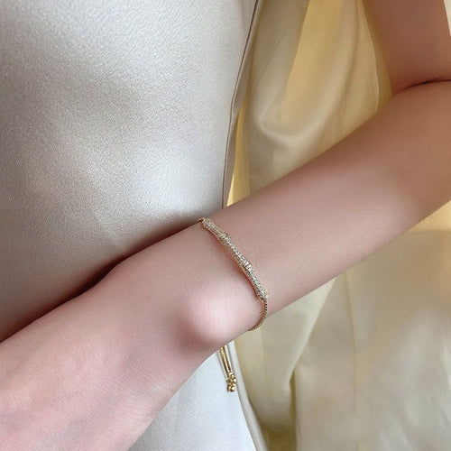 18K Gold Plated Copper Zircon Bamboo Segment Bangle Minimalist Geometric Bracelet For Women