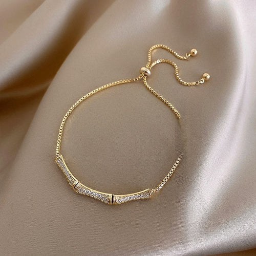18K Gold Plated Copper Zircon Bamboo Segment Bangle Minimalist Geometric Bracelet For Women