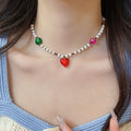 Bohemian Faux Pearl Crystal Beaded Heart Pendant Necklace For Beach Vacation Women view 3