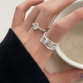 2026 New Copper Multi Layer Threaded Zircon Open Ring For Women Light Luxury Geometric Design view 2