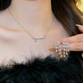 Modern Minimalist Copper Zircon Teardrop Tassel Stud Earrings Necklace Jewelry Set For Women view 2