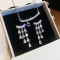 Modern Minimalist Copper Zircon Teardrop Tassel Stud Earrings Necklace Jewelry Set For Women view 1