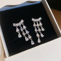 Modern Minimalist Copper Zircon Teardrop Tassel Stud Earrings Necklace Jewelry Set For Women view 3