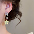 Korean Sweet Cool Copper Star Cross Enamel Stud Earrings For Women view 3