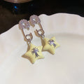 Korean Sweet Cool Copper Star Cross Enamel Stud Earrings For Women view 4