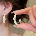 Sweet Style Copper Zircon Heart Enamel C Shape Stud Drop Earrings For Women view 1