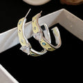 Sweet Style Copper Zircon Heart Enamel C Shape Stud Drop Earrings For Women view 2